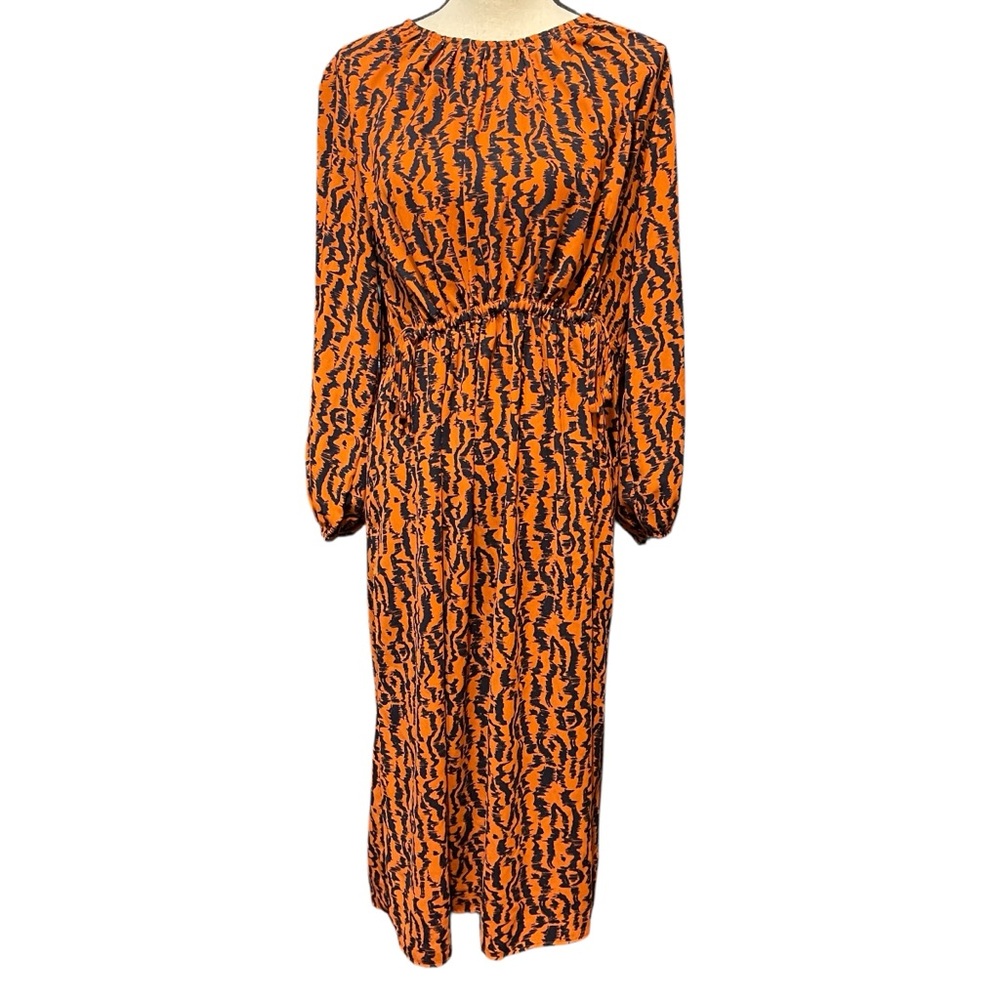 Elizabeth and James Abstract Multi Colored Animal Print Ling Sleeve Midi Dress L